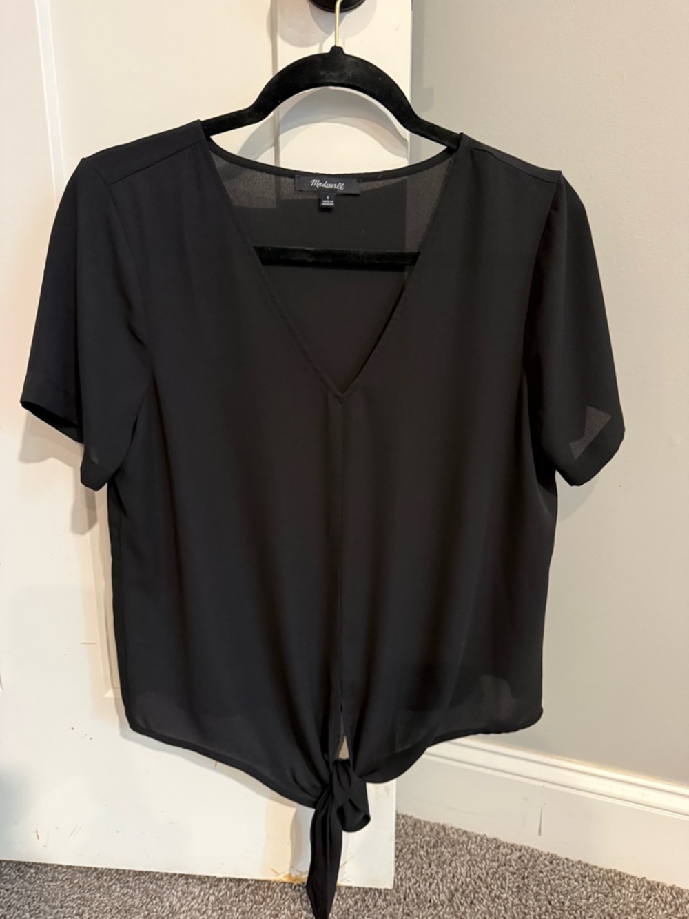 Madewell Black V-Neck Tie-Front sheer Blouse